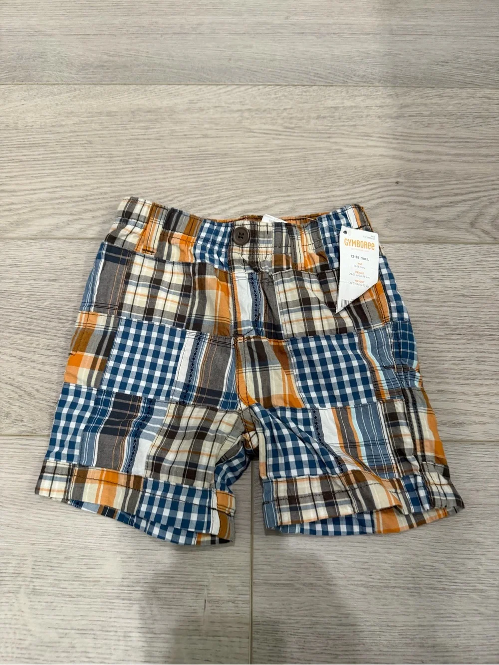 Gymboree Blue, Orange & Brown Patchwork Plaid Shorts